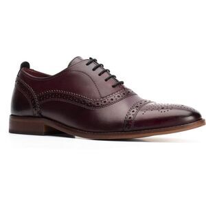 Base London Mens Cast Washed Lace Up Leather Brogue Shoe / Dark Red